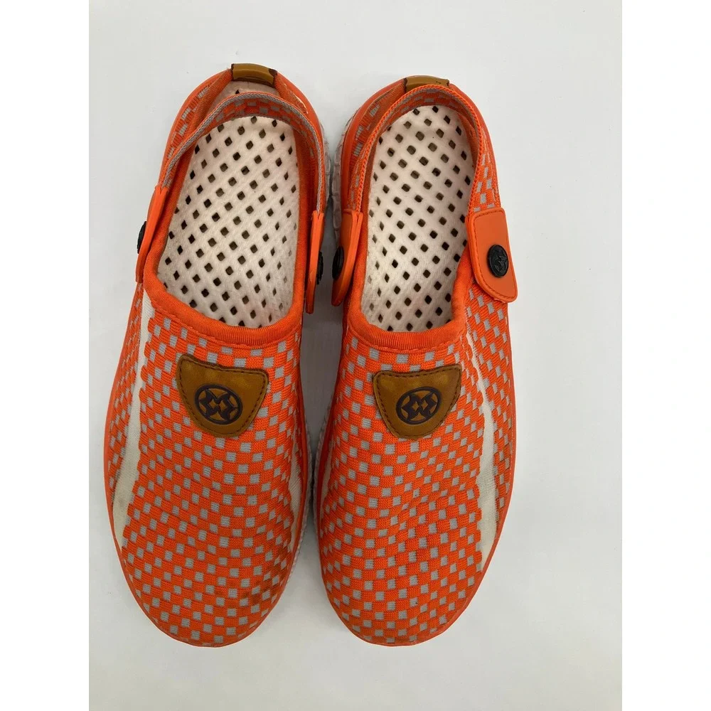 Unisex Orange White Checkered Summer Clogs Slip On Water Shoes Size 42 Mens 9